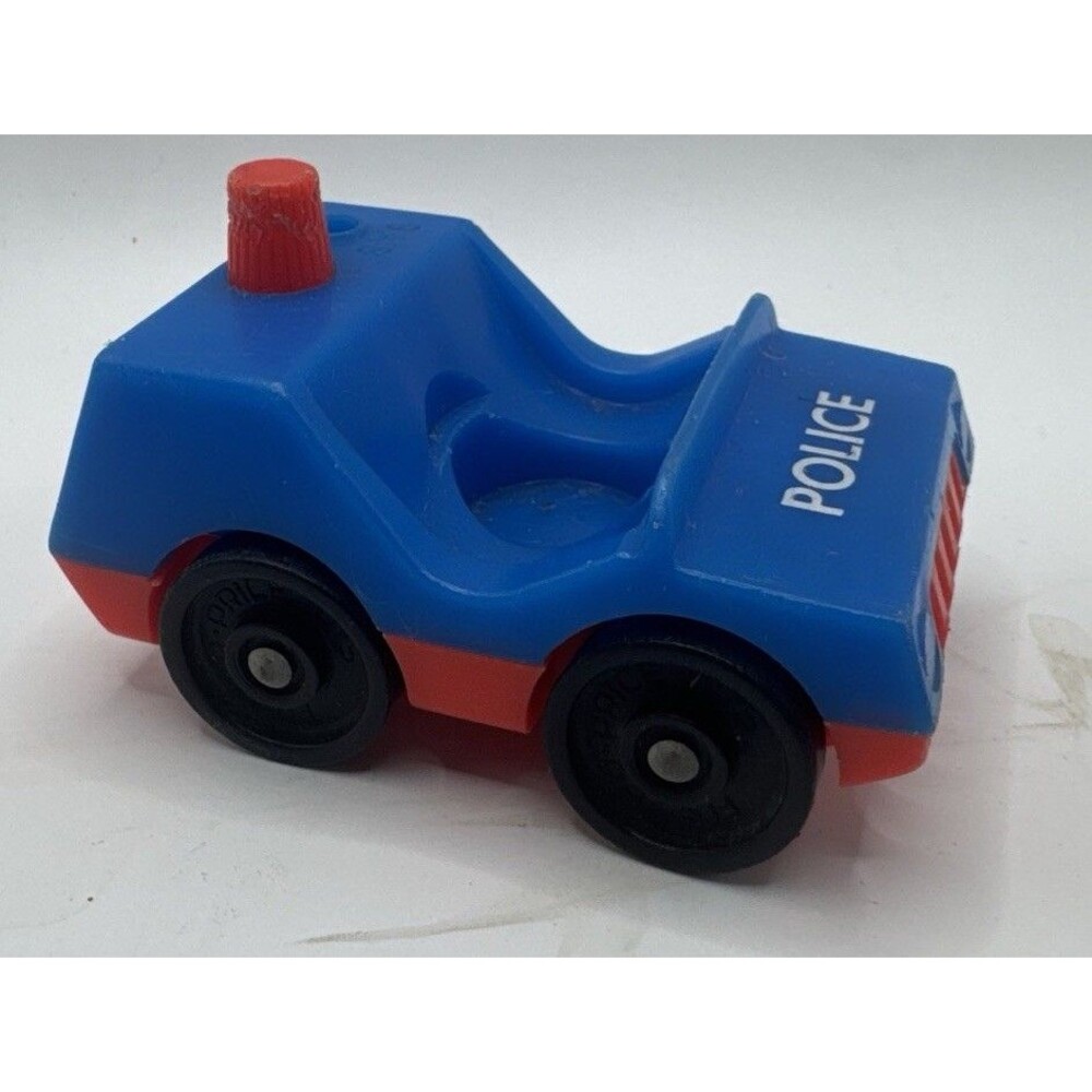 Vintage fisher price little people blue red police car black wheels plastic